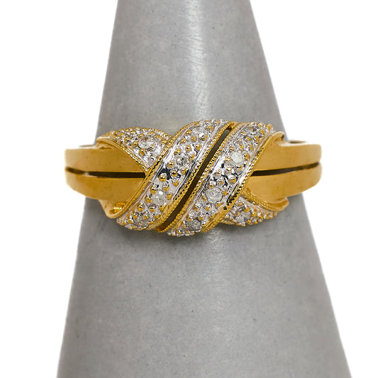 Pre-Owned 9ct Gold Diamond Twist Design Ring Size O