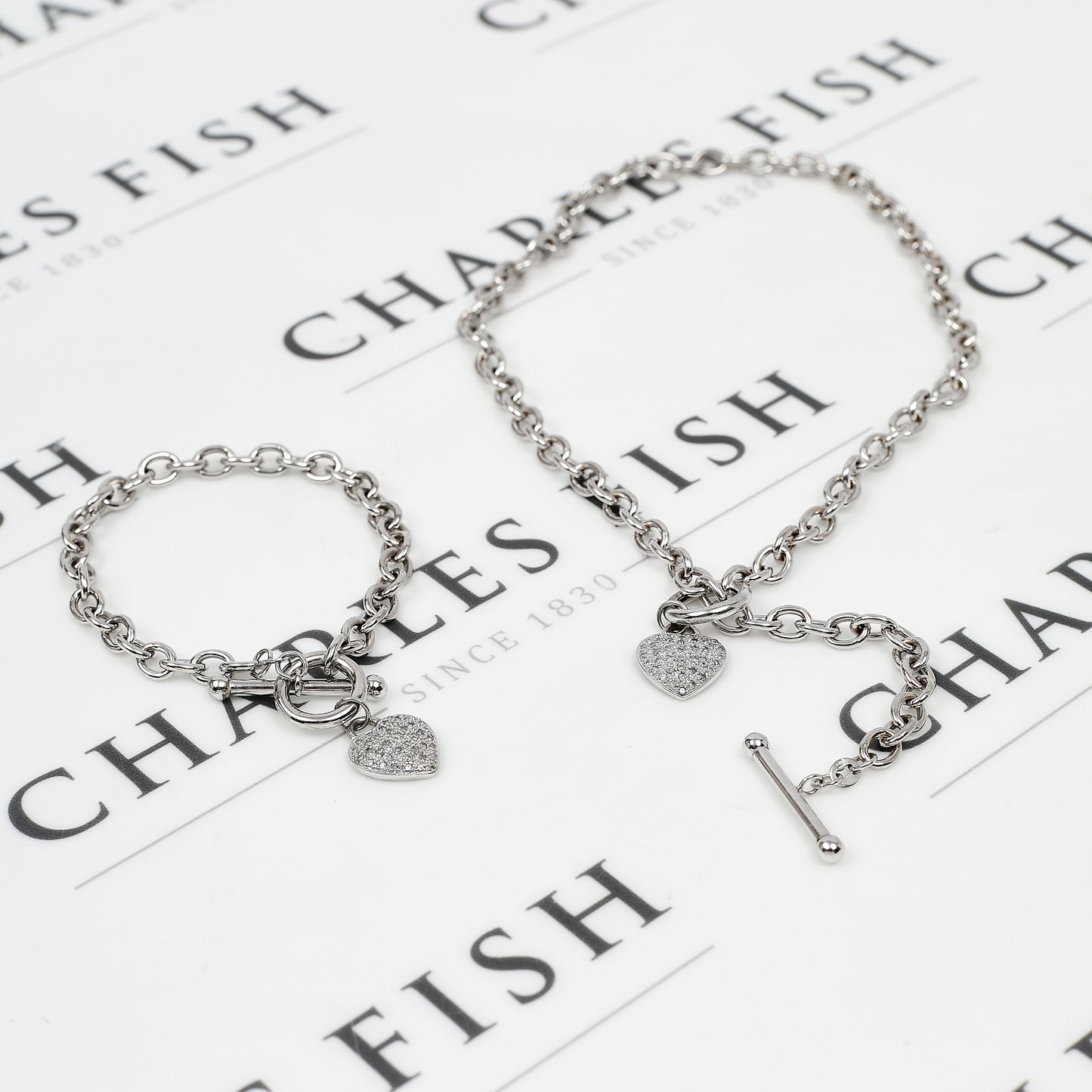 Pre-Owned 9ct White Gold & Diamond Heart Jewellery SET