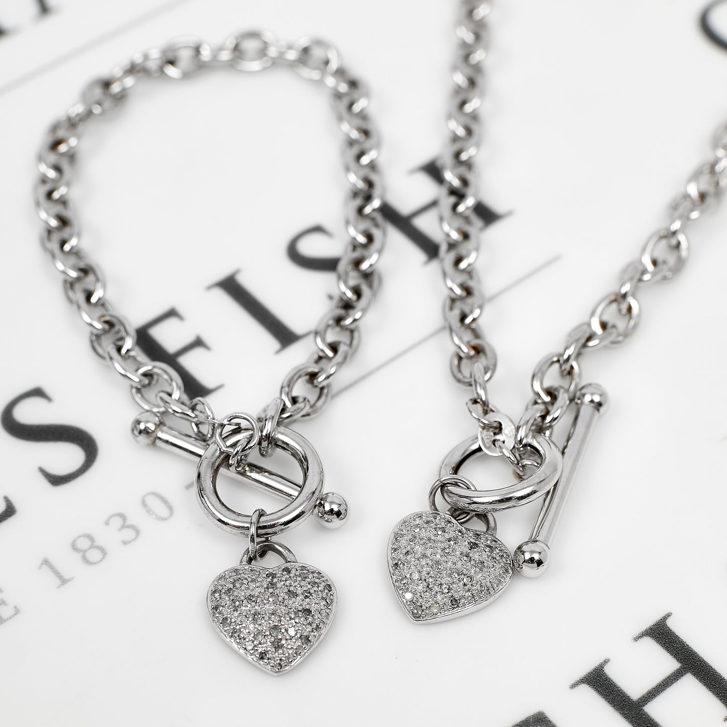 Pre-Owned 9ct White Gold & Diamond Heart Jewellery SET