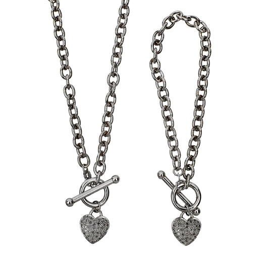 Pre-Owned 9ct White Gold & Diamond Heart Jewellery SET