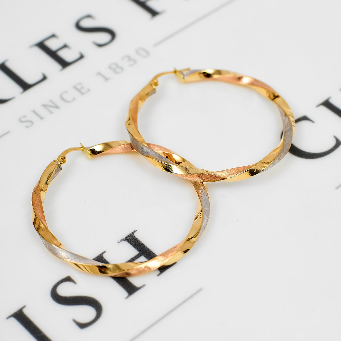 Pre-Owned 9ct Gold Tricolour Twist Creole Hoop Earrings