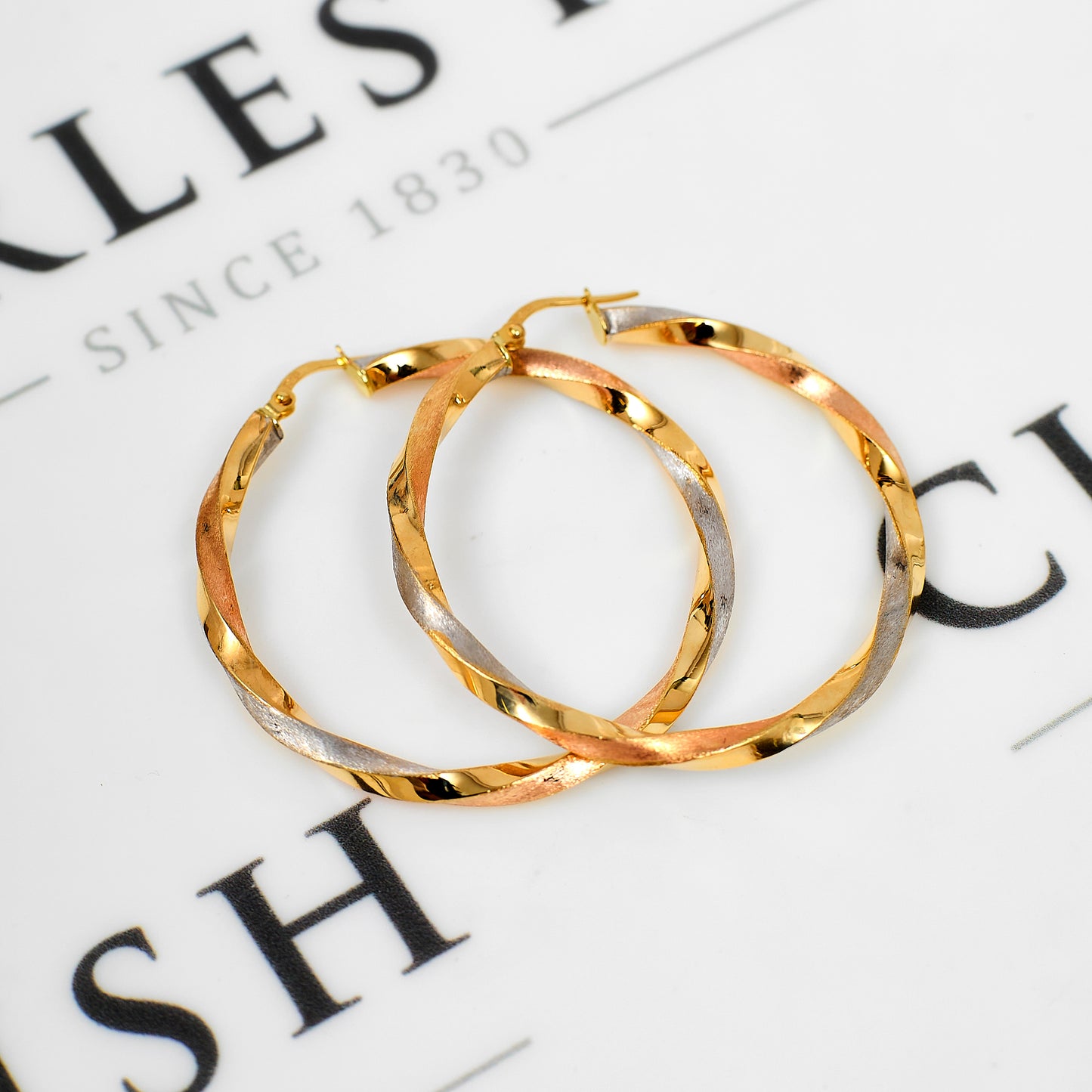 Pre-Owned 9ct Gold Tricolour Twist Creole Hoop Earrings