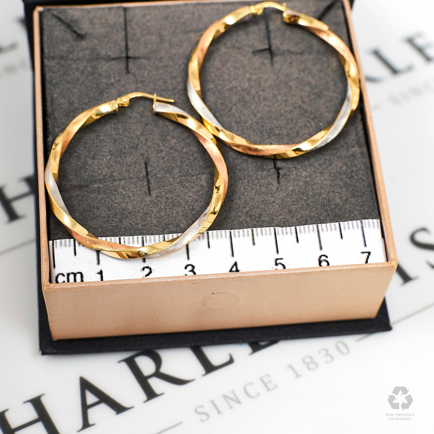 Pre-Owned 9ct Gold Tricolour Twist Creole Hoop Earrings