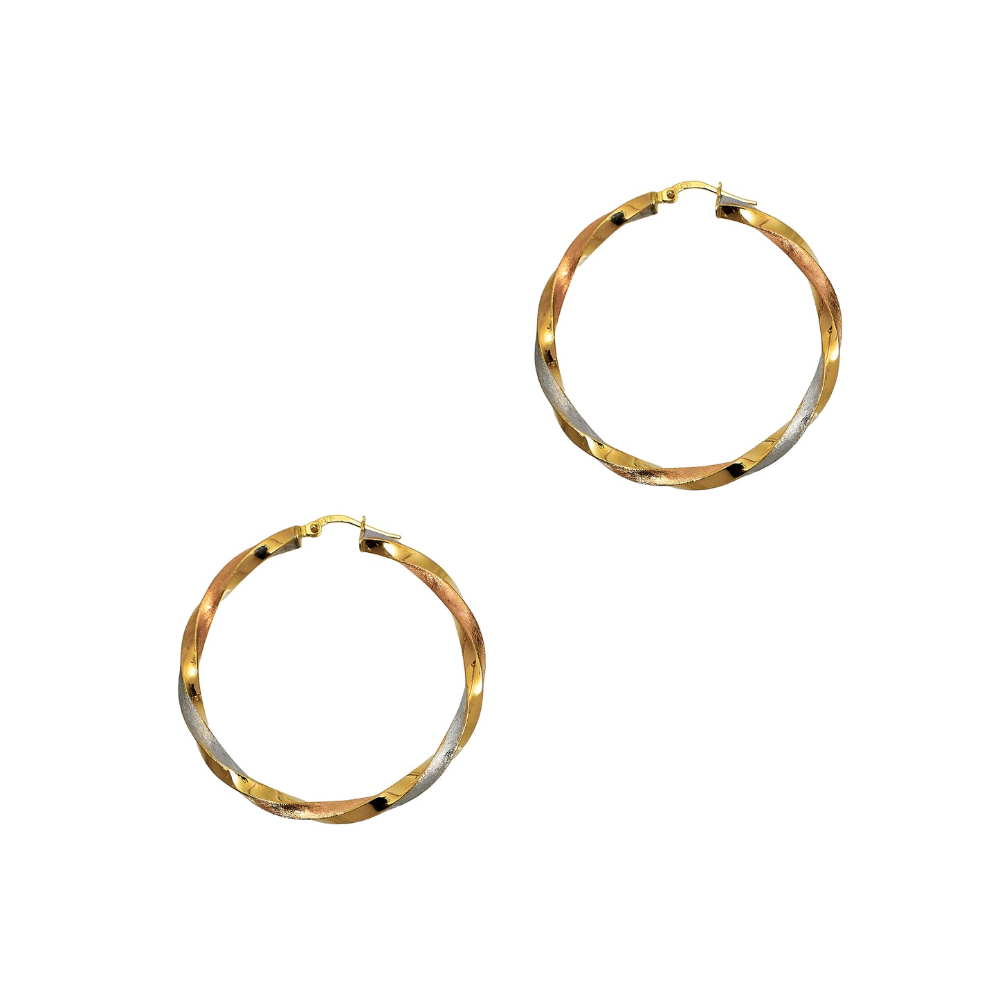 Pre-Owned 9ct Gold Tricolour Twist Creole Hoop Earrings