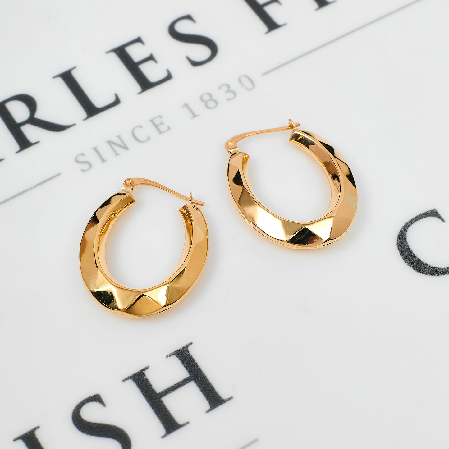 Pre-Owned 9ct Gold Oval Faceted Creole Hoop Earrings