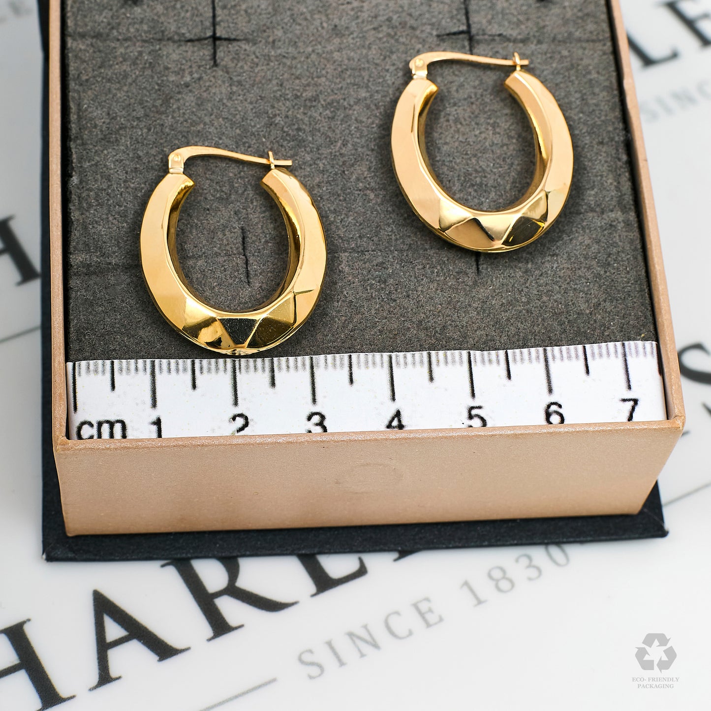 Pre-Owned 9ct Gold Oval Faceted Creole Hoop Earrings
