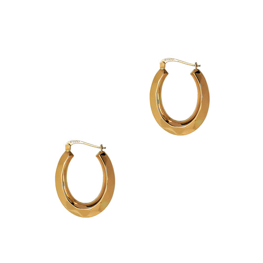 Pre-Owned 9ct Gold Oval Faceted Creole Hoop Earrings
