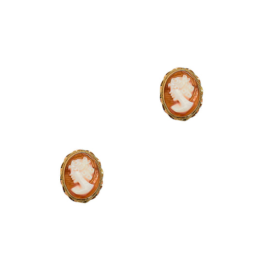 Pre-Owned 9ct Gold Oval Cameo Stud Earrings