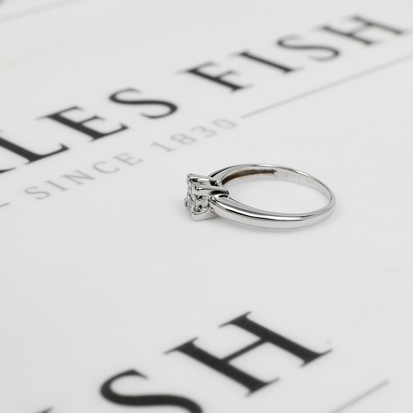 Pre-Owned 18ct White Gold Princess Cut Diamond Ring Size J.5