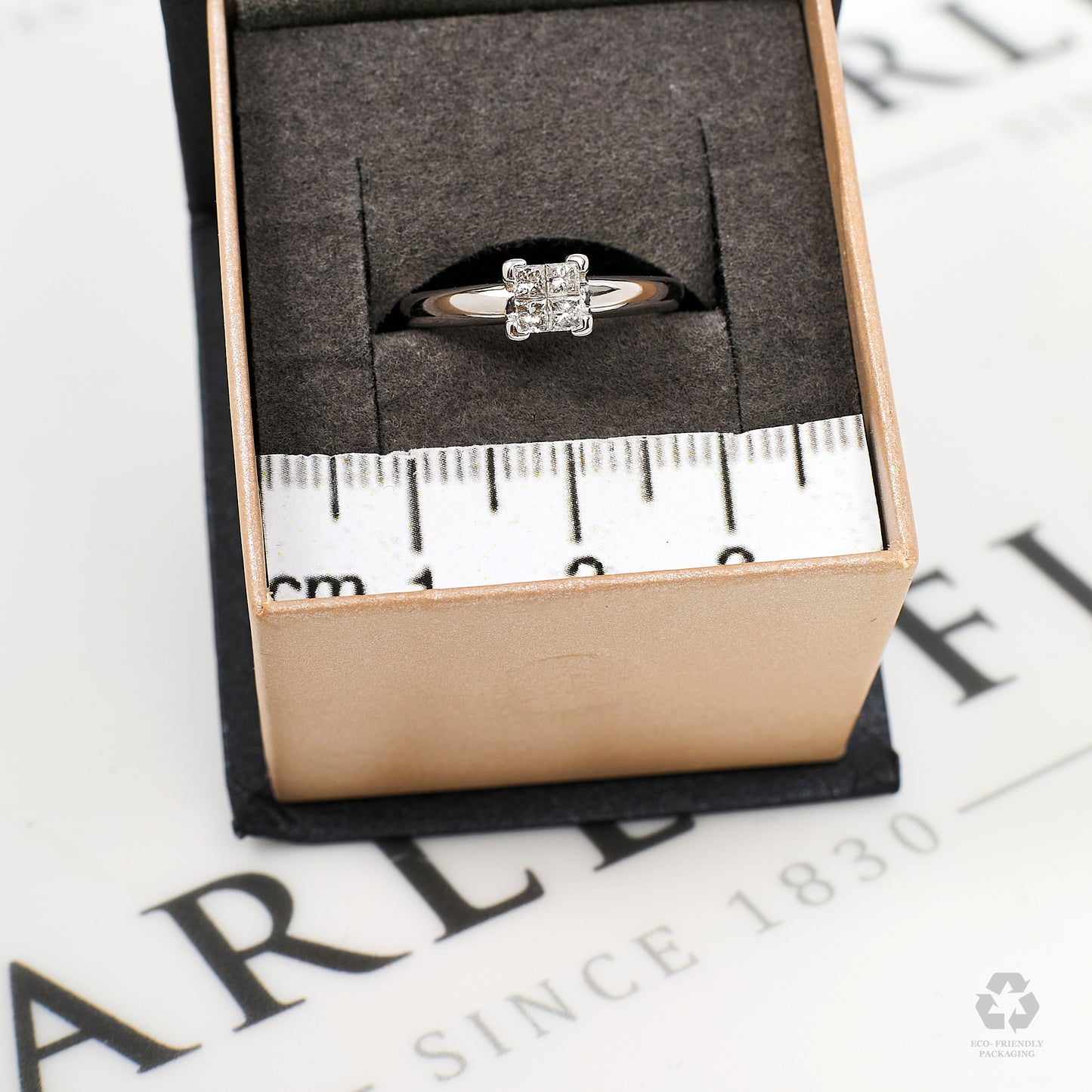 Pre-Owned 18ct White Gold Princess Cut Diamond Ring Size J.5