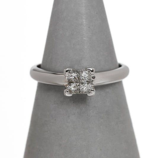 Pre-Owned 18ct White Gold Princess Cut Diamond Ring Size J.5