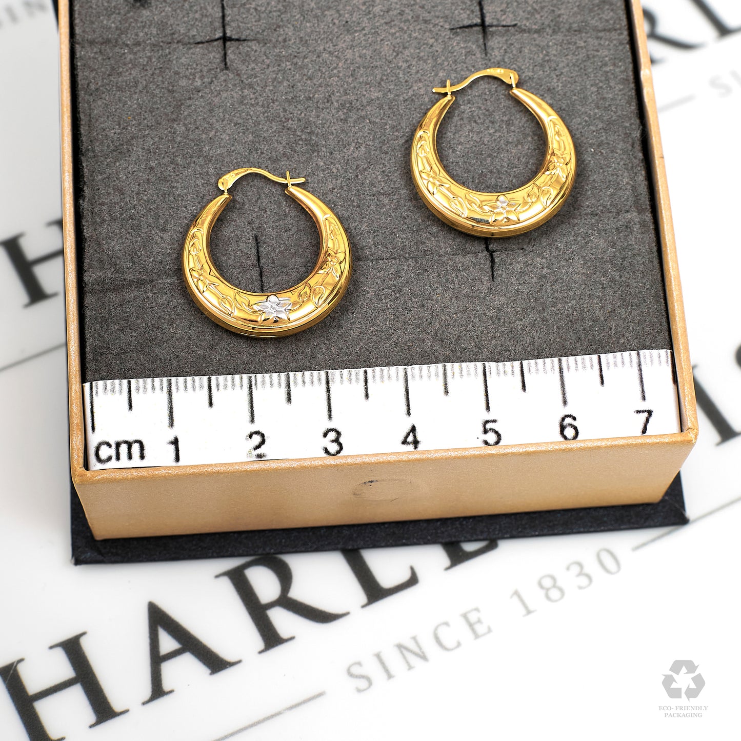 Pre-Owned 9ct Gold Flower Pattern Creole Hoop Earrings