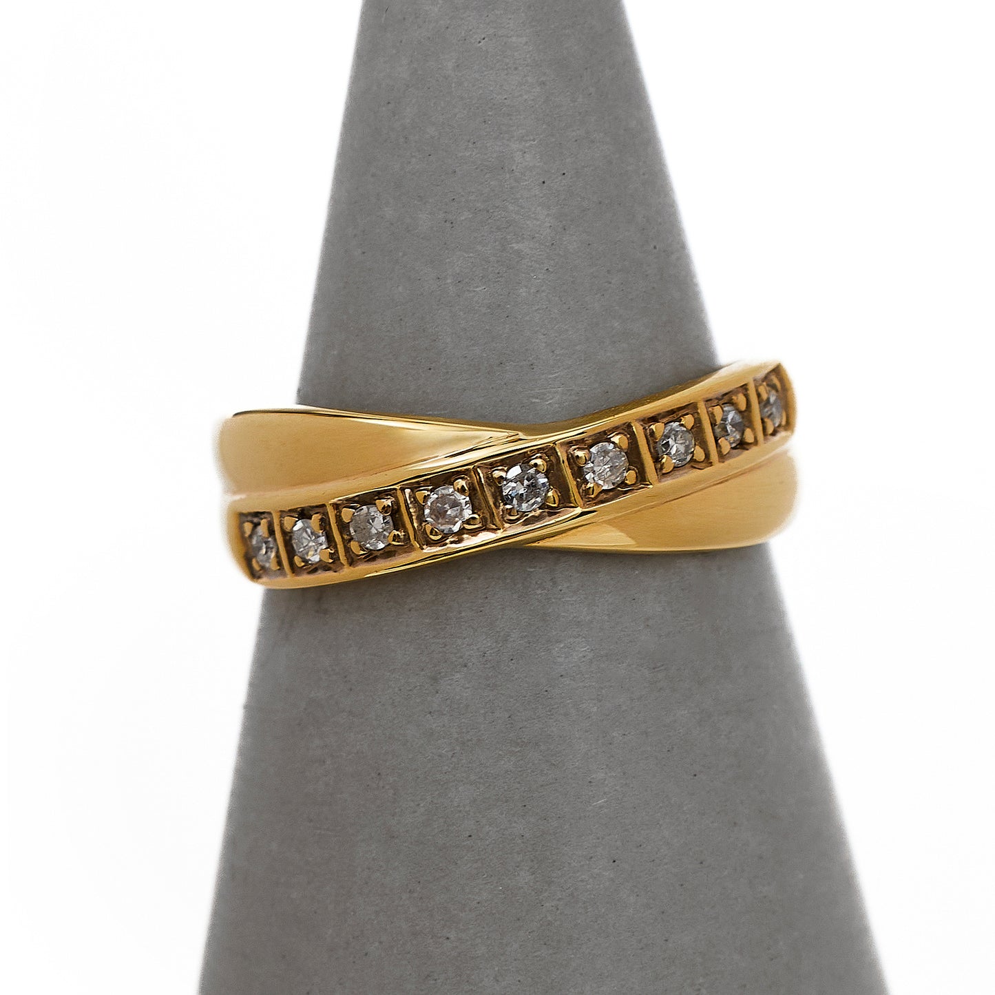 Pre-Owned 9ct Gold 9 Diamond Crossover Ring Size M