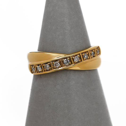 Pre-Owned 9ct Gold 9 Diamond Crossover Ring Size M