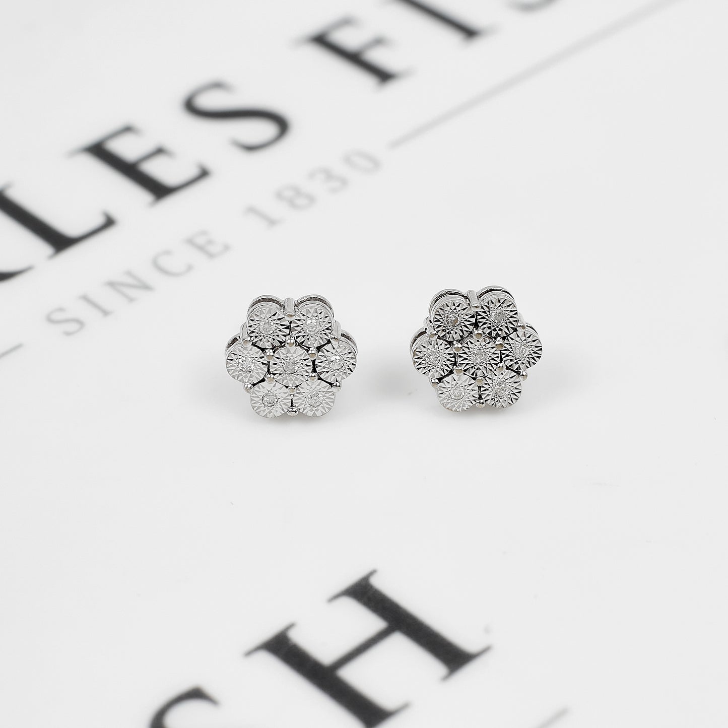 Pre-Owned 9ct White Gold Diamond Cluster Earrings