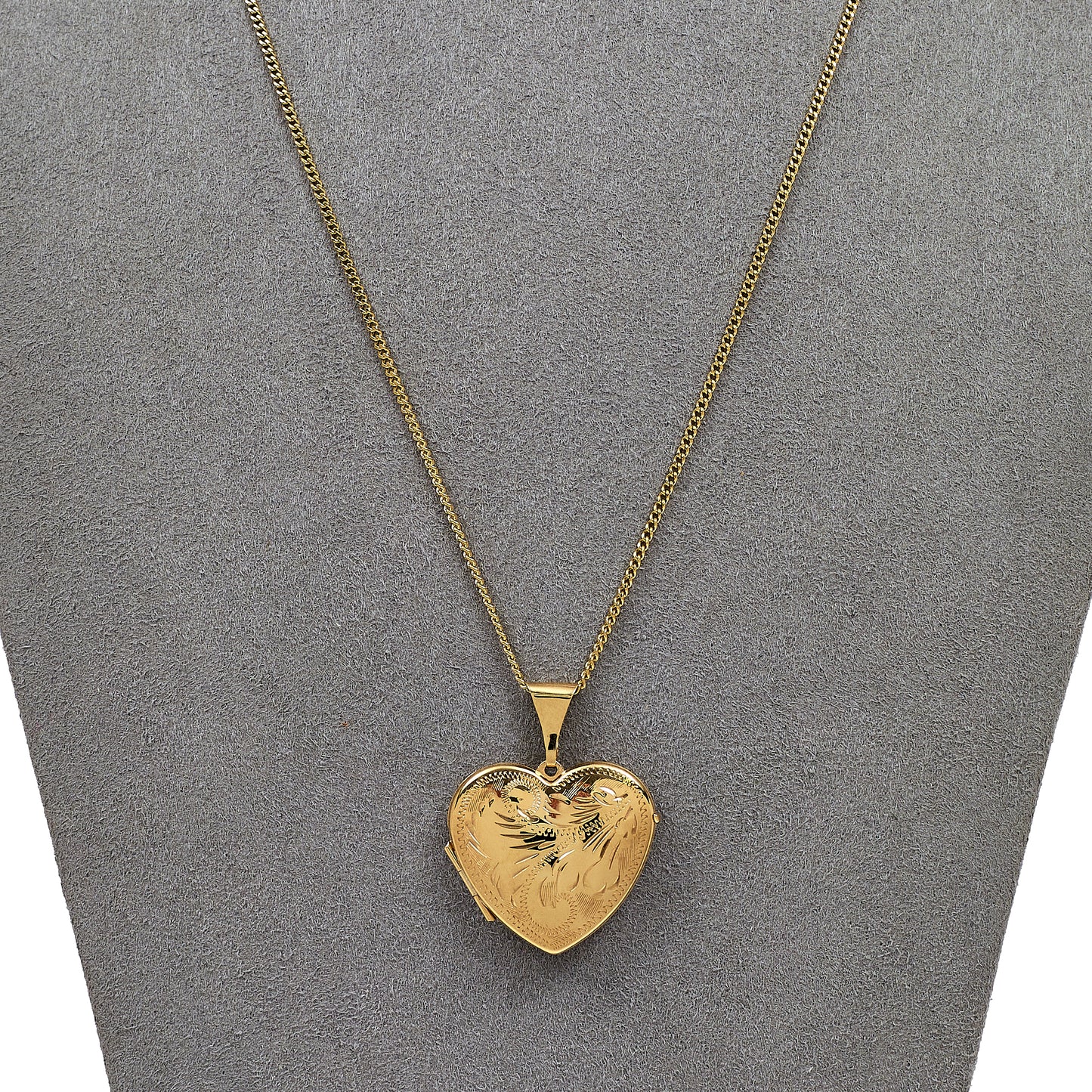 Pre-Owned 9ct Gold Swirl Design Heart Locket Pendant & Chain