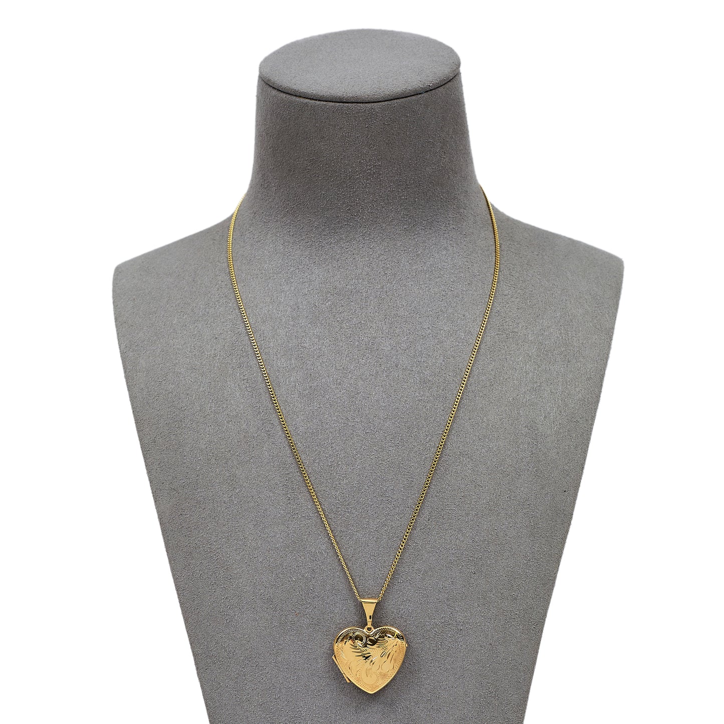 Pre-Owned 9ct Gold Swirl Design Heart Locket Pendant & Chain
