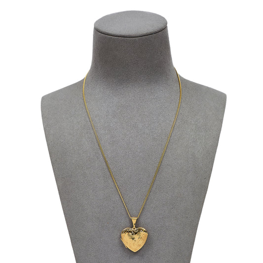 Pre-Owned 9ct Gold Swirl Design Heart Locket Pendant & Chain