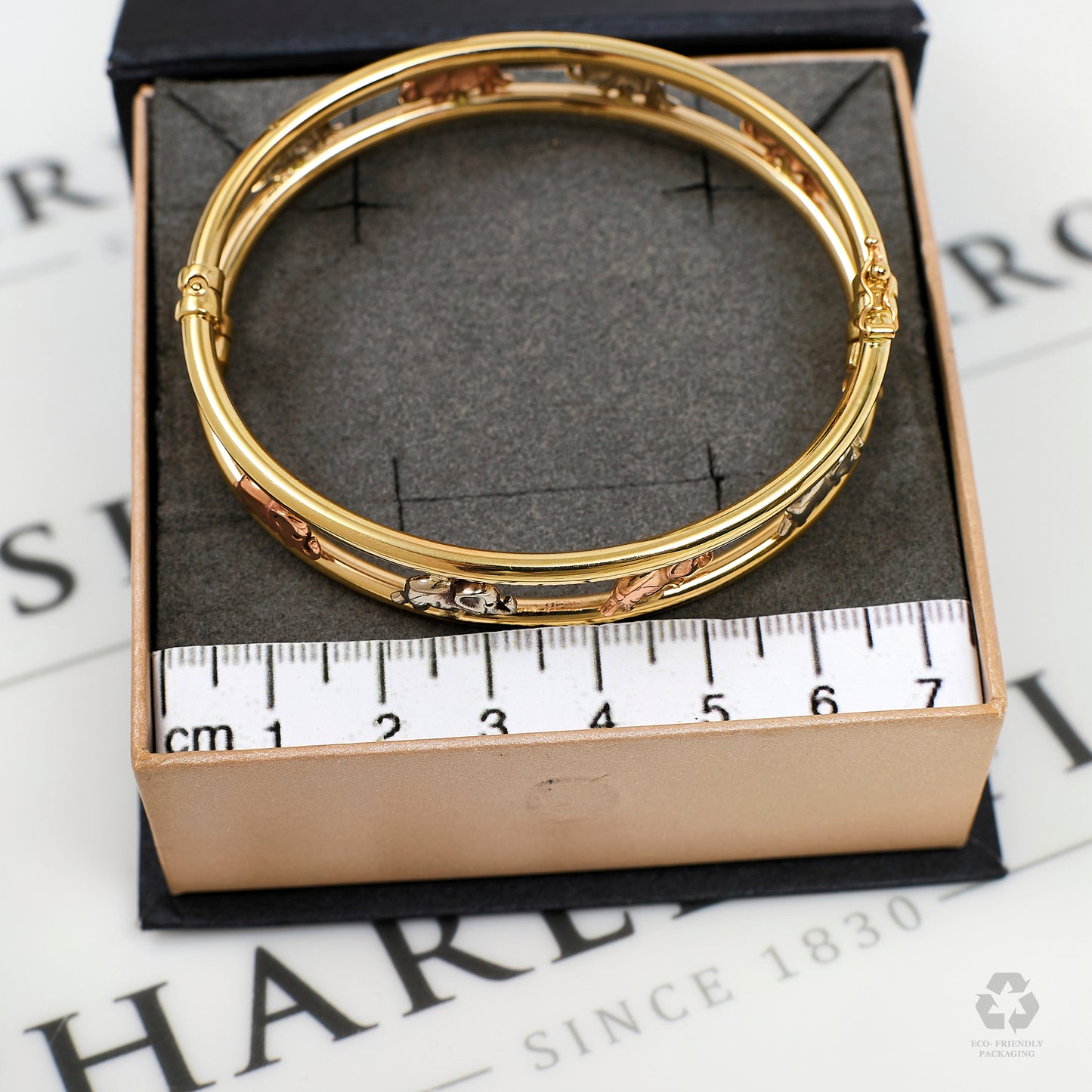 Pre-Owned 9ct Gold Tricolor Elephant Design Hinged Bangle