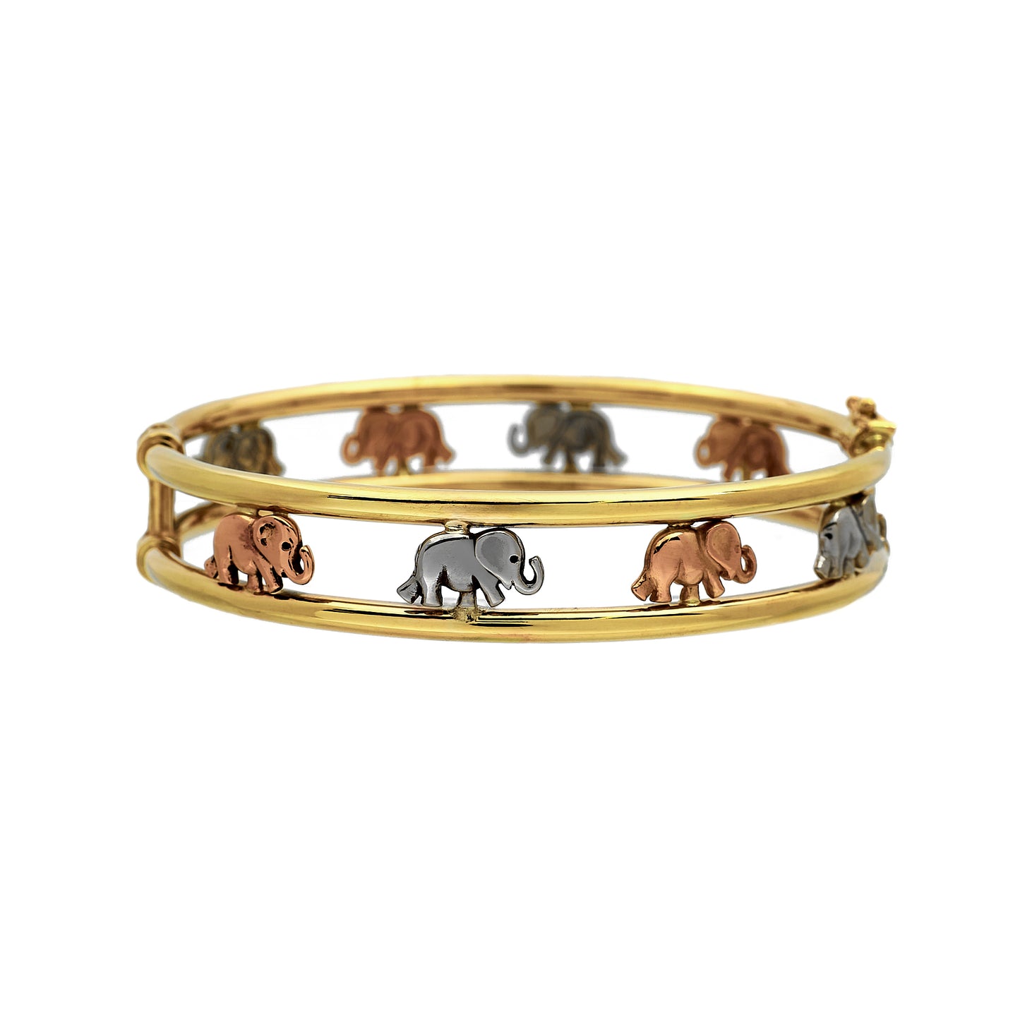 Pre-Owned 9ct Gold Tricolor Elephant Design Hinged Bangle