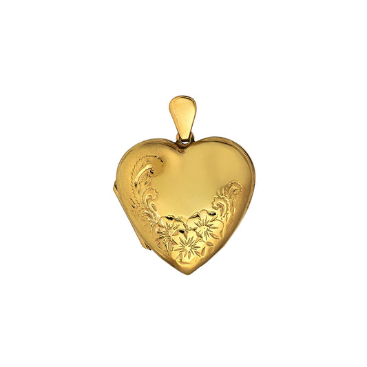 Pre-Owned 9ct Gold Flower Pattern Heart Shaped Locket