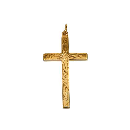 Pre-Owned 9ct Gold Swirl Pattern Cross Pendant