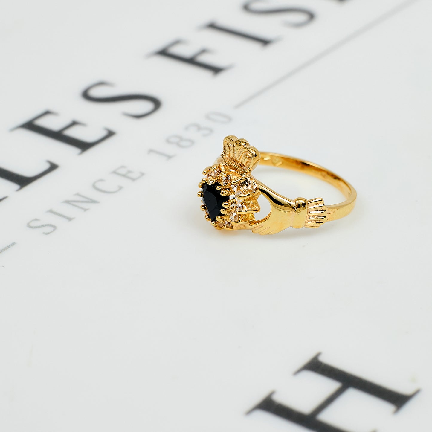 Pre-Owned 9ct Gold Sapphire & CZ Claddagh Ring Size N