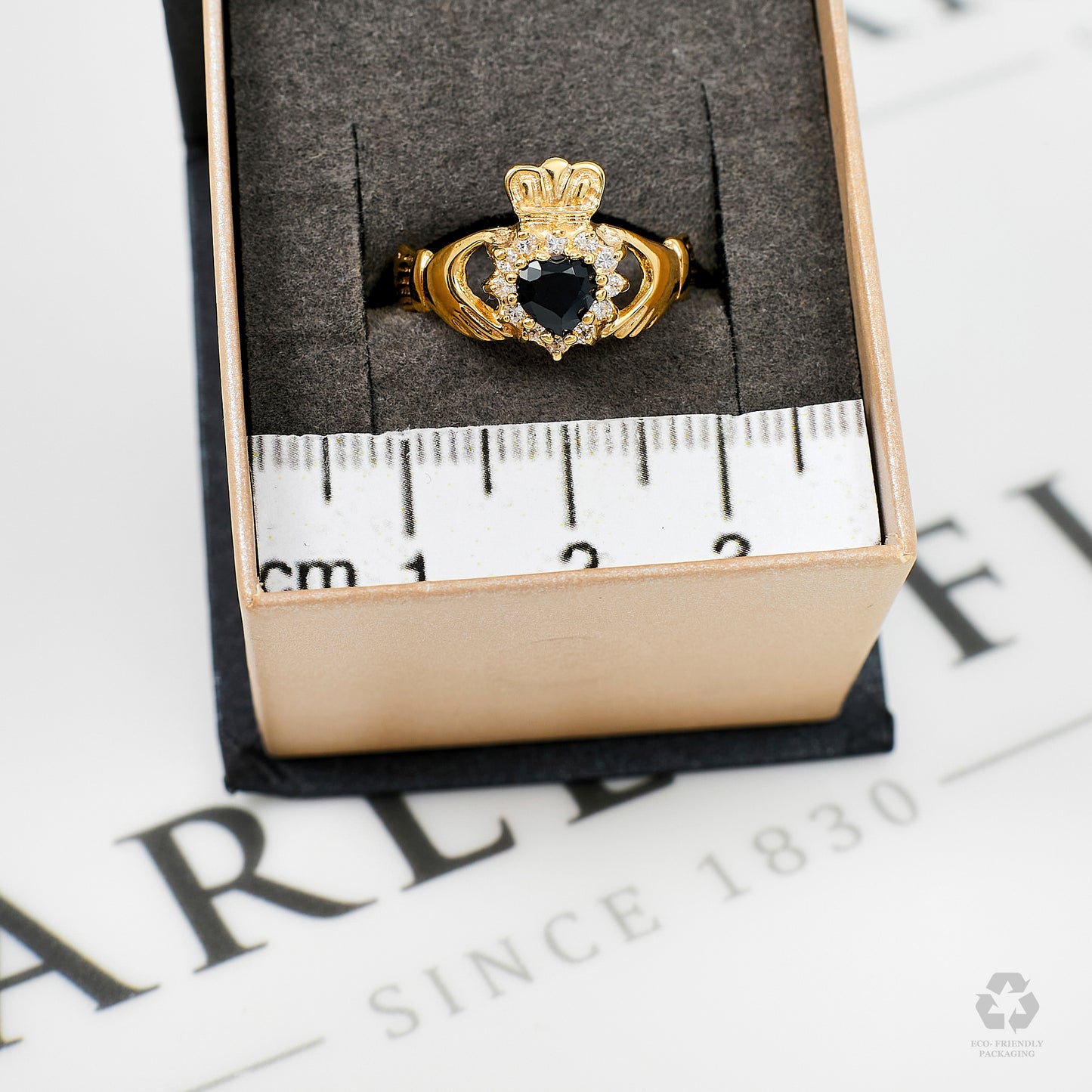 Pre-Owned 9ct Gold Sapphire & CZ Claddagh Ring Size N