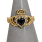 Pre-Owned 9ct Gold Sapphire & CZ Claddagh Ring Size N