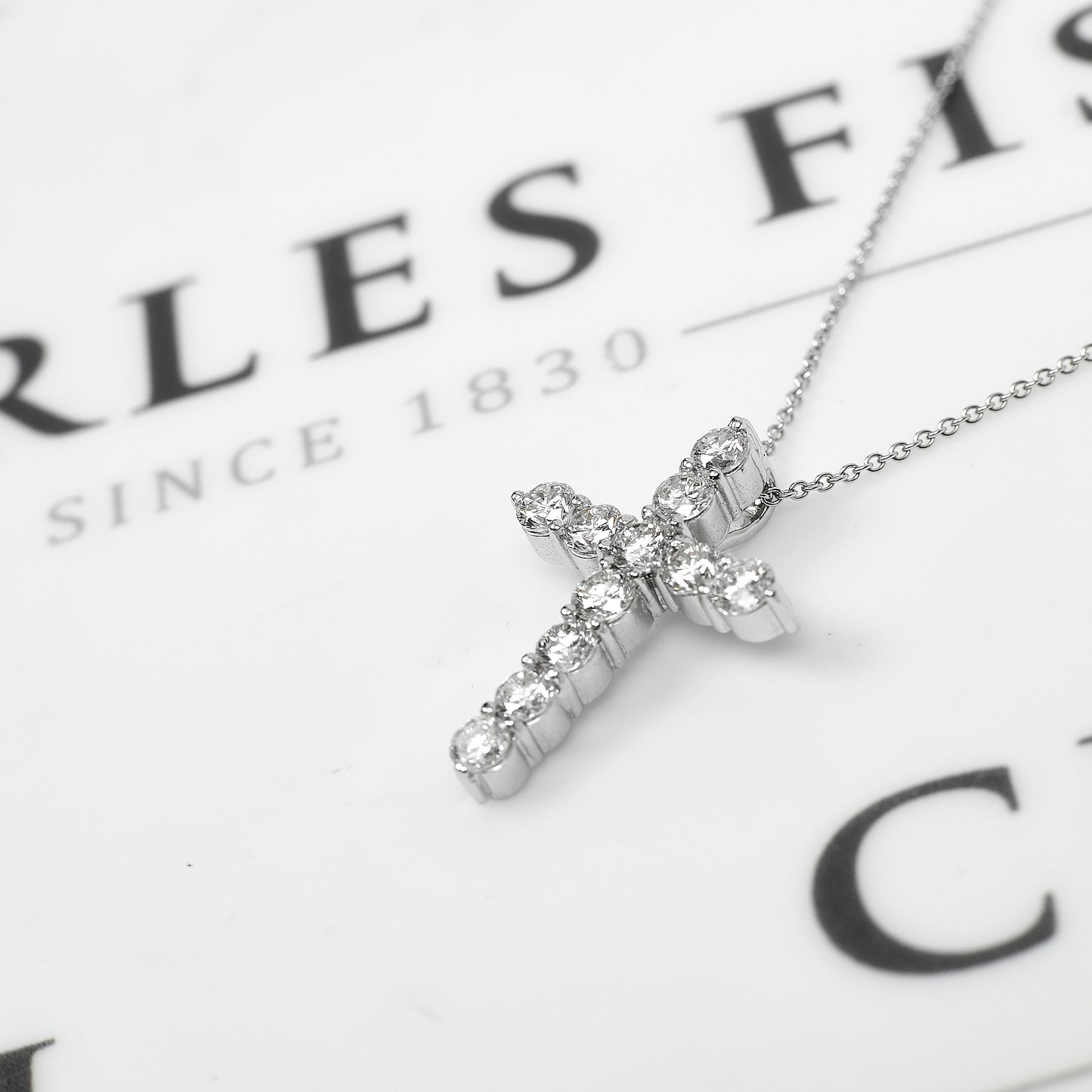 Pre-Owned 18ct White Gold Diamond Set Cross & Chain