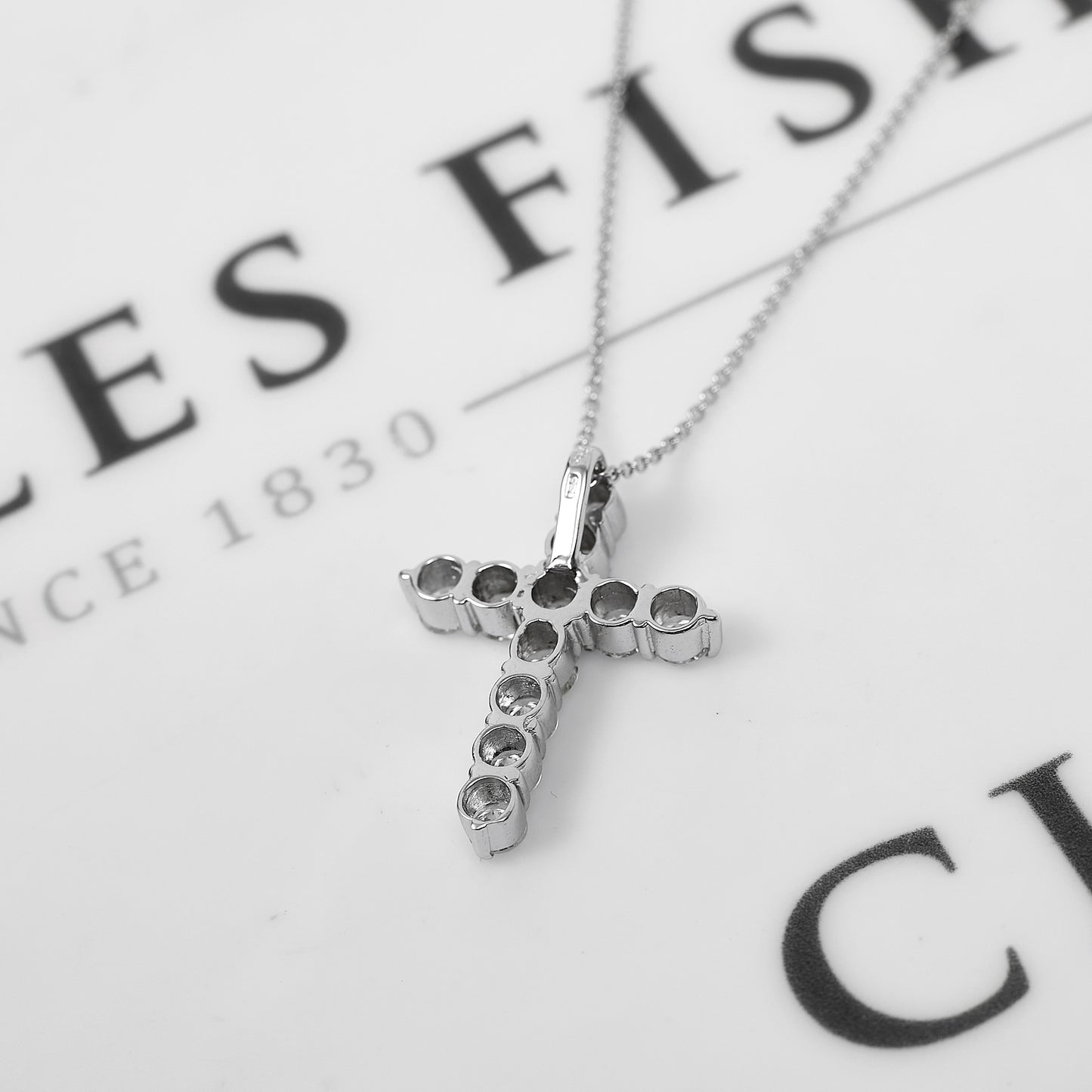 Pre-Owned 18ct White Gold Diamond Set Cross & Chain