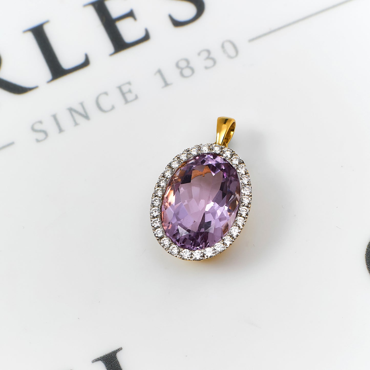 Pre-Owned 18ct Gold Oval Amethyst & Diamond Cluster Pendant
