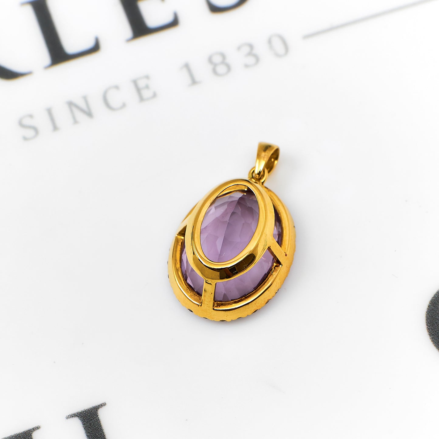 Pre-Owned 18ct Gold Oval Amethyst & Diamond Cluster Pendant