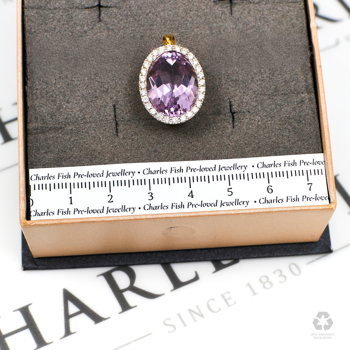 Pre-Owned 18ct Gold Oval Amethyst & Diamond Cluster Pendant