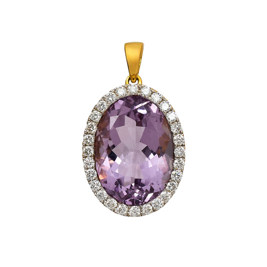 Pre-Owned 18ct Gold Oval Amethyst & Diamond Cluster Pendant