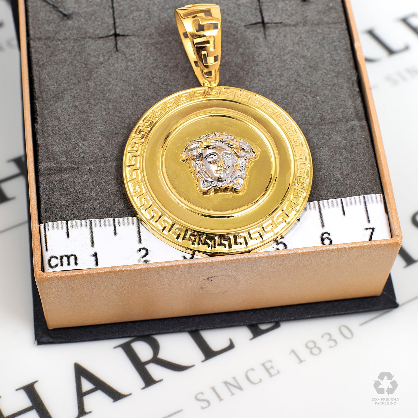 Pre-Owned 18ct Gold 2 Tone Greek Key & Medusa Head Pendant