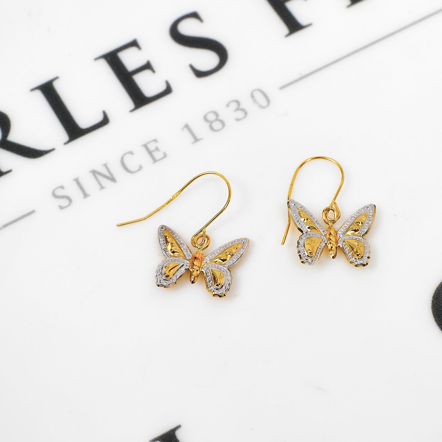 Pre-Owned 9ct Gold Butterfly Drop Earrings