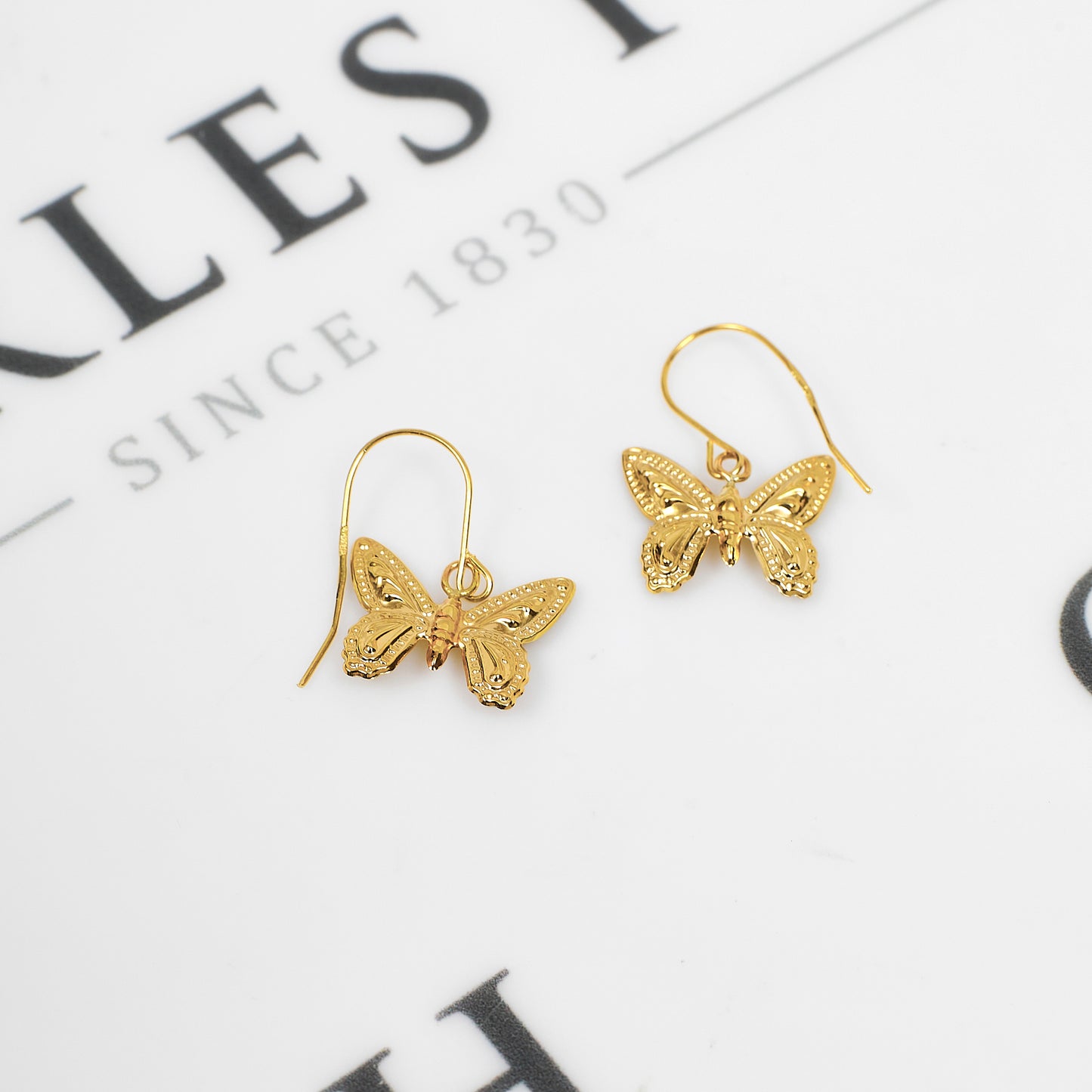 Pre-Owned 9ct Gold Butterfly Drop Earrings