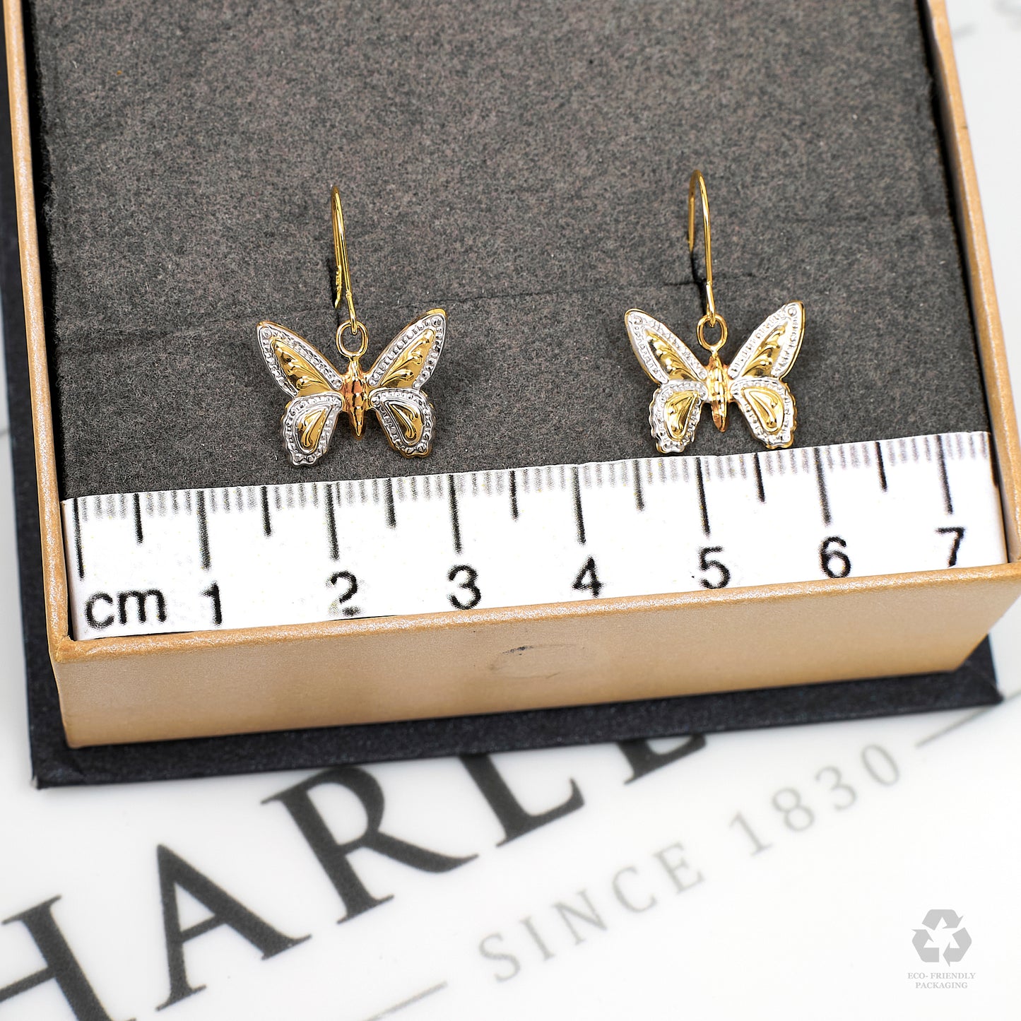 Pre-Owned 9ct Gold Butterfly Drop Earrings