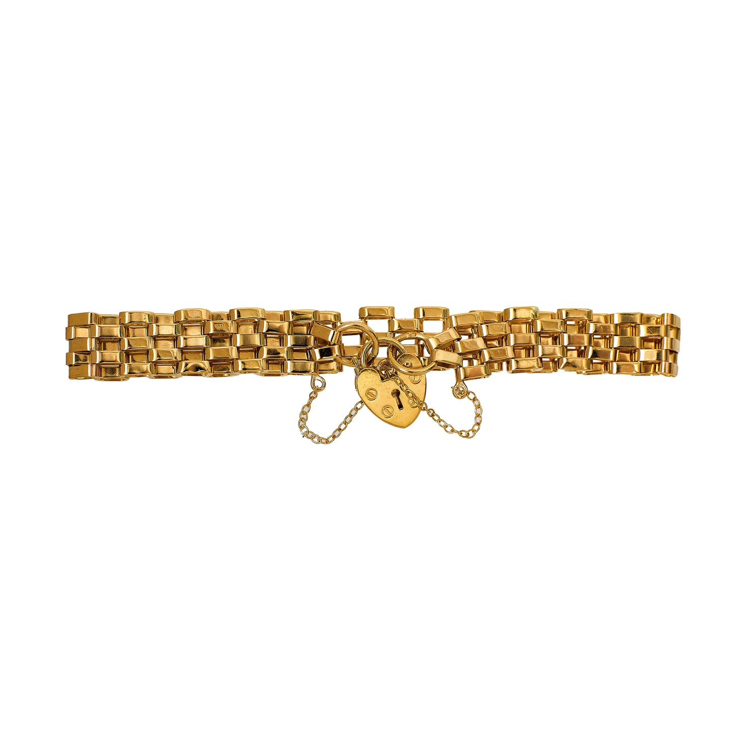 Pre-Owned 9ct Gold Brick Design Bracelet & Heart Padlock
