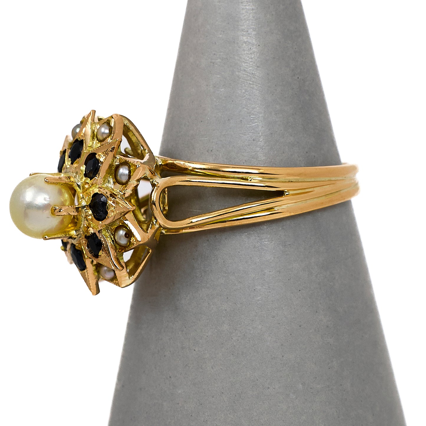 Pre-Owned 14ct Cultured & Seed Pearl & Sapphire Cluster Ring
