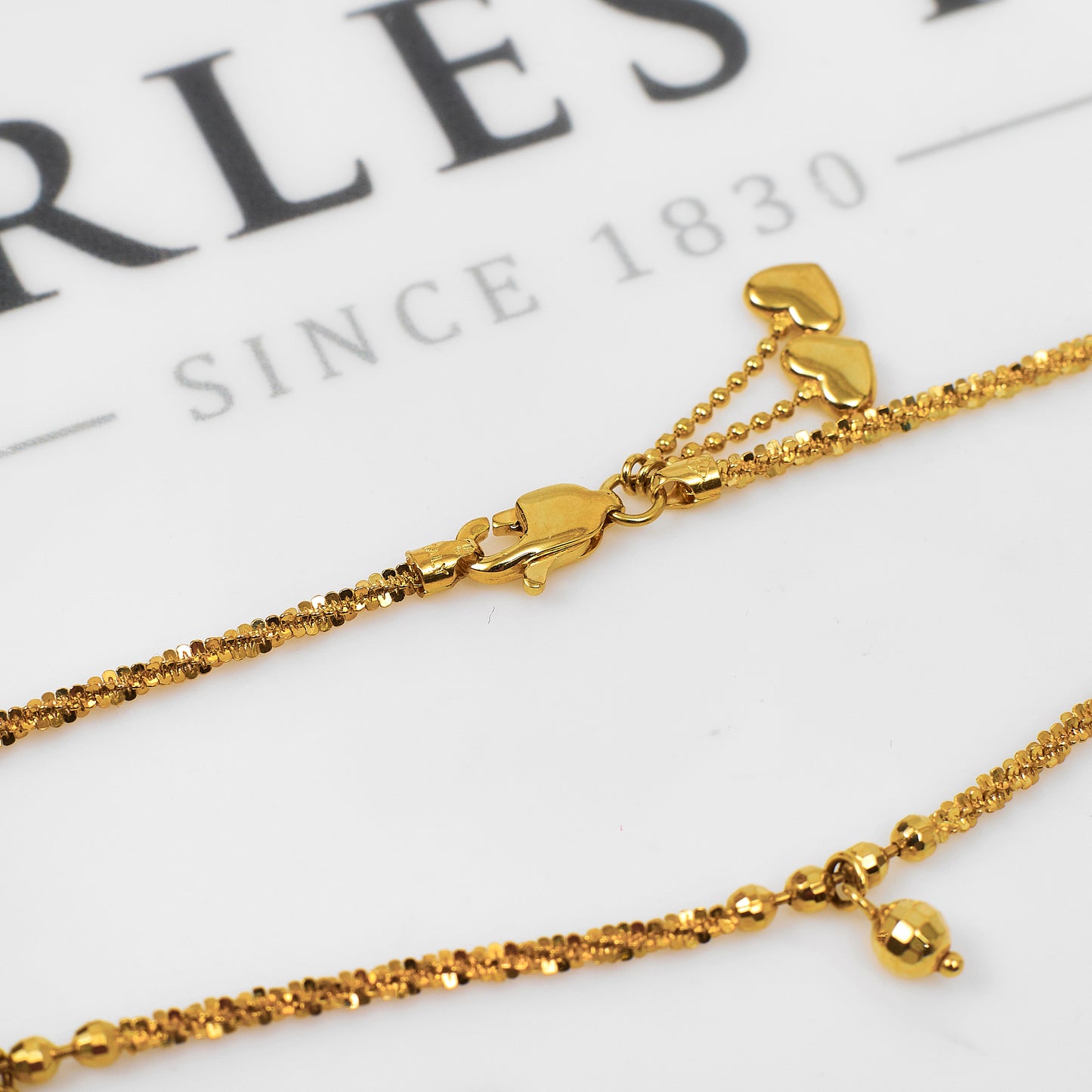 Pre-Owned 18ct Gold Heart & Bead Tassel Anklet