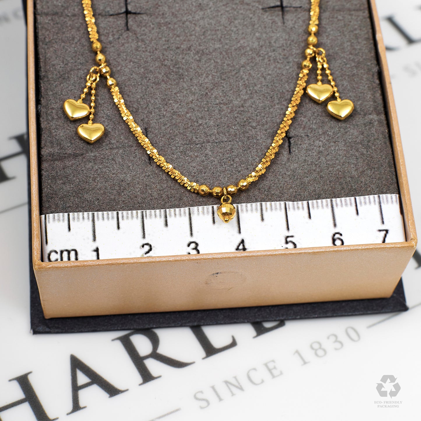 Pre-Owned 18ct Gold Heart & Bead Tassel Anklet