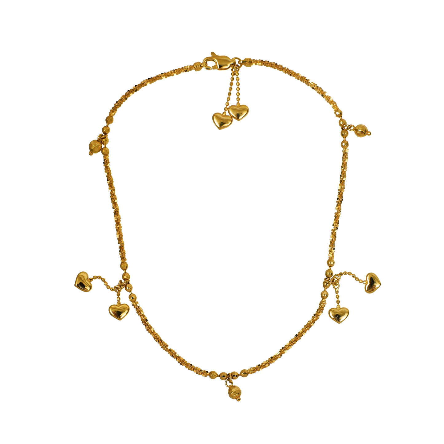Pre-Owned 18ct Gold Heart & Bead Tassel Anklet