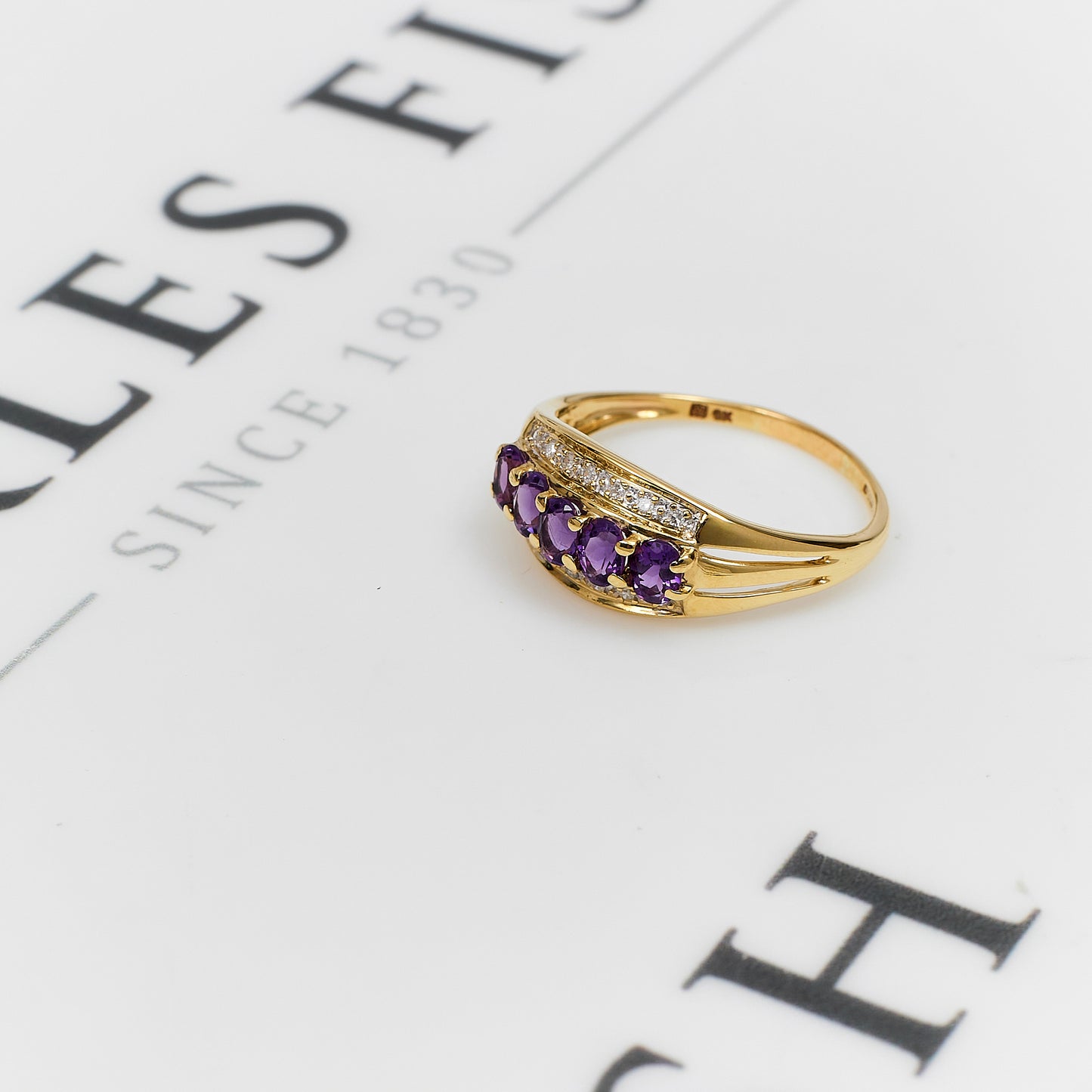 Pre-Owned 9ct Gold Purple Stone & Diamond Ring Size S