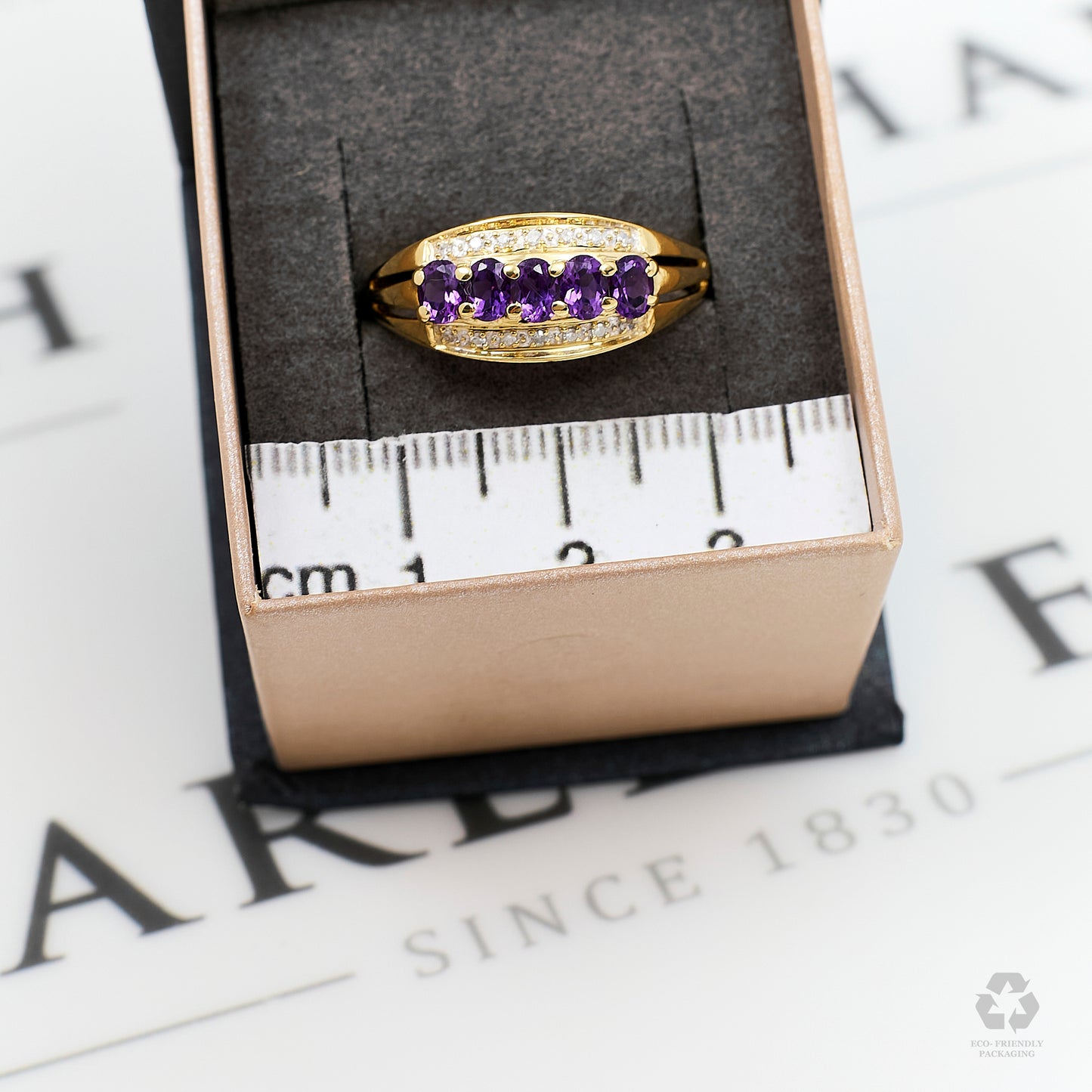Pre-Owned 9ct Gold Purple Stone & Diamond Ring Size S