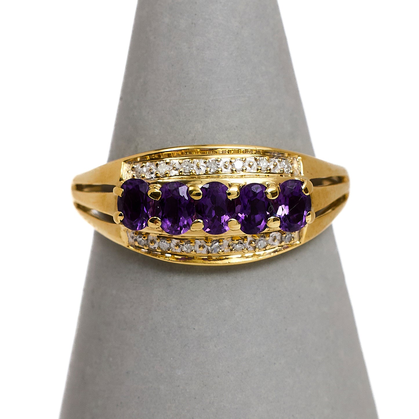 Pre-Owned 9ct Gold Purple Stone & Diamond Ring Size S