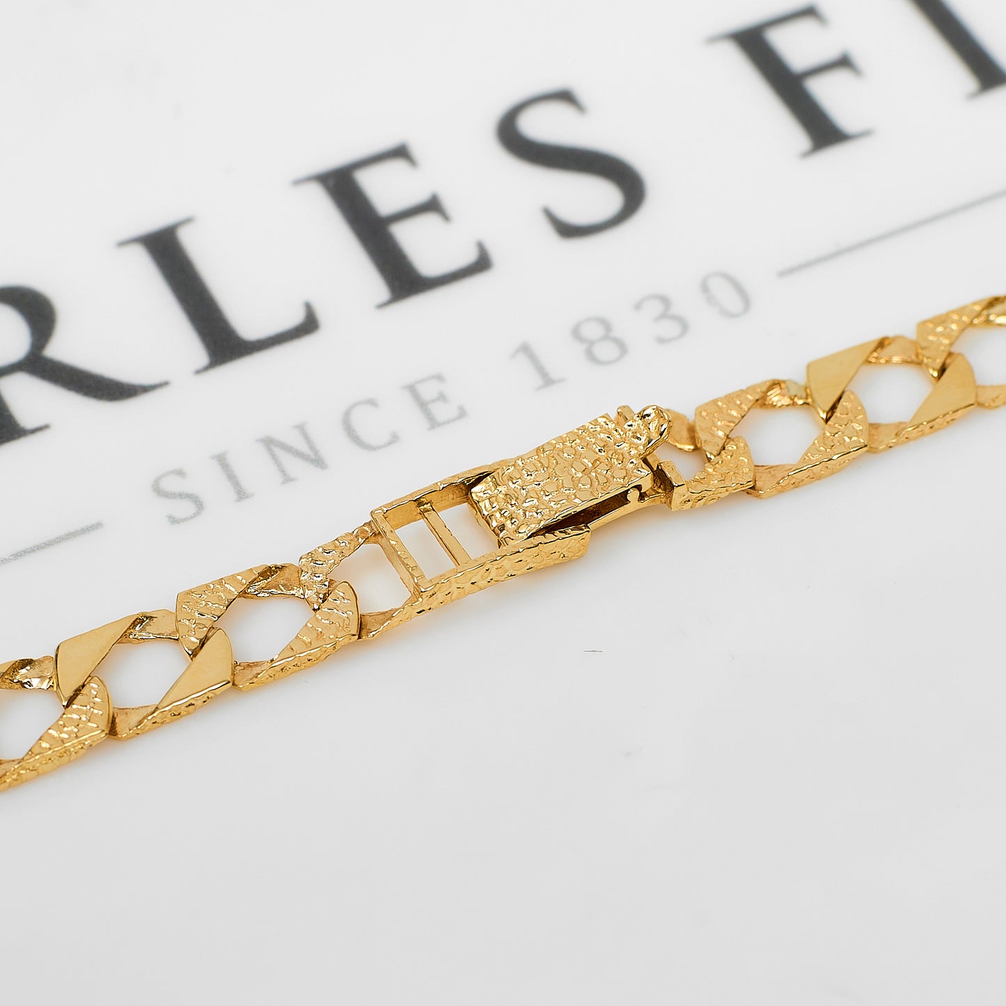Pre-Owned 9ct Gold Polish & Bark Texture Curb Chain Necklace 16 Inch