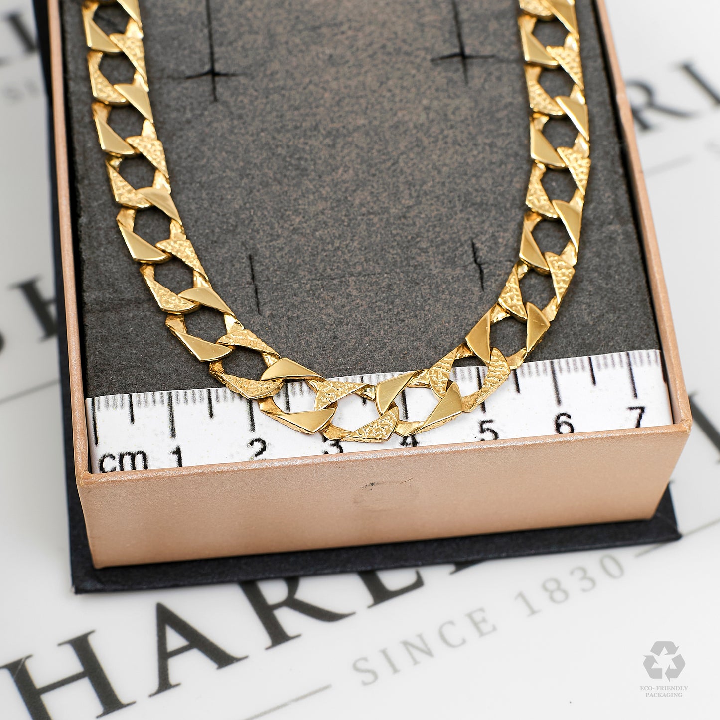 Pre-Owned 9ct Gold Polish & Bark Texture Curb Chain Necklace 16 Inch