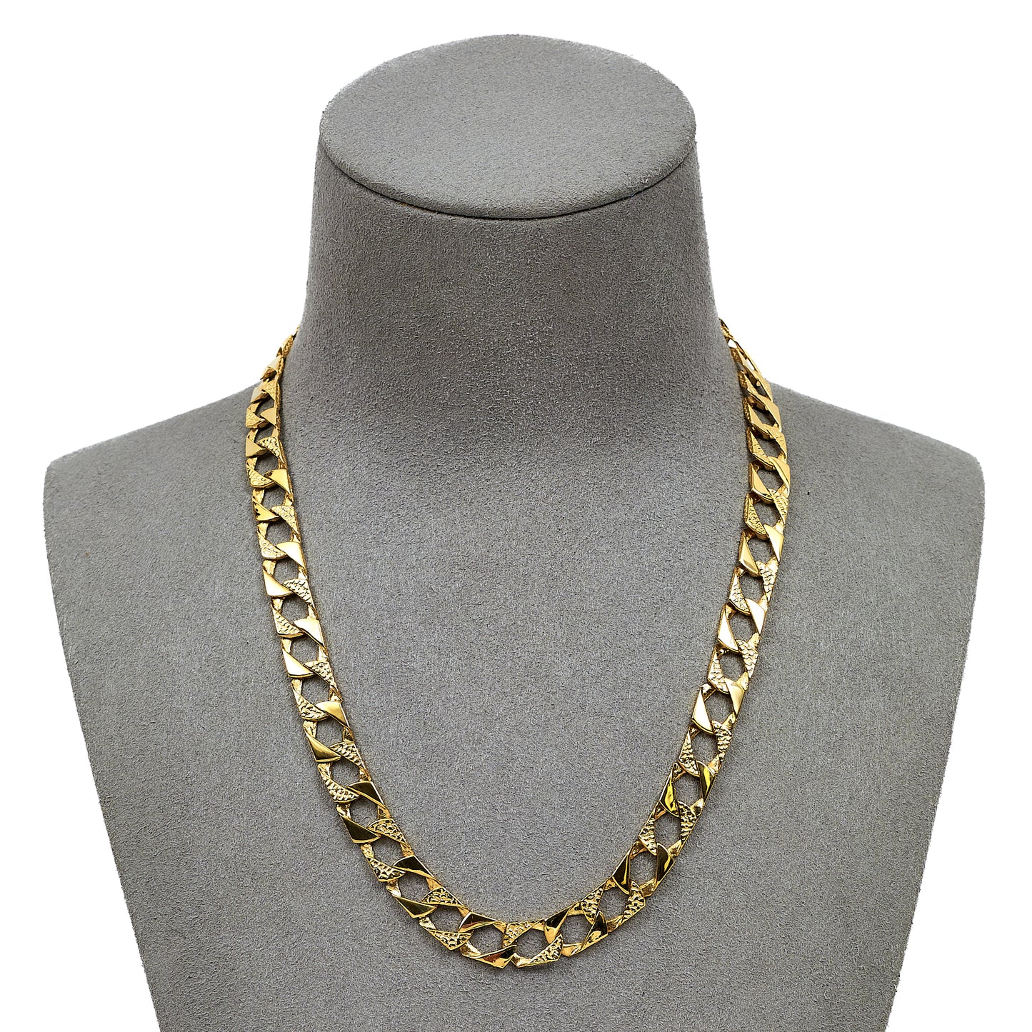 Pre-Owned 9ct Gold Polish & Bark Texture Curb Chain Necklace 16 Inch